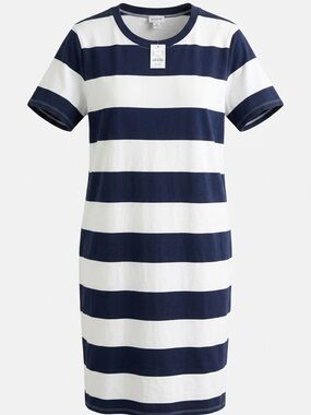 J. Crew Navy and White Striped Short Sleeve Midi Dress